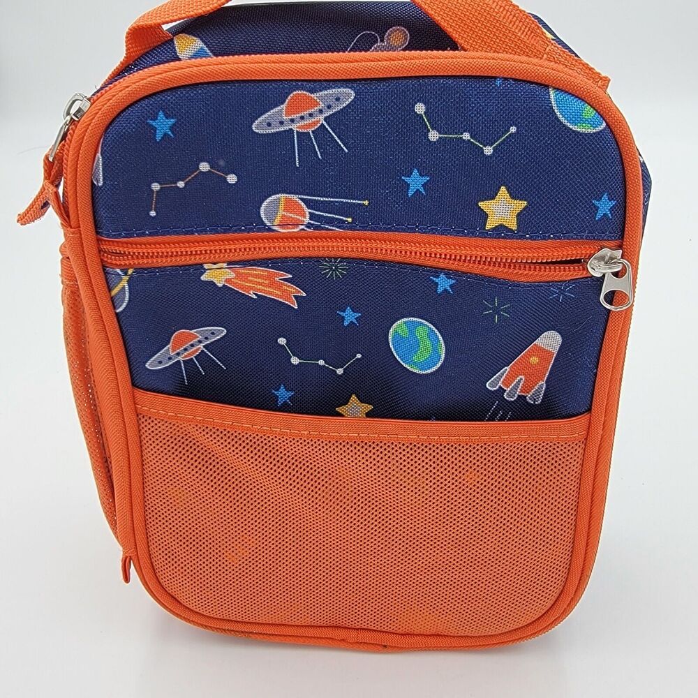 Olivet Outer Space Insulated Lunch Bag Orange And Blue Pocket Kidcore Sci Fi